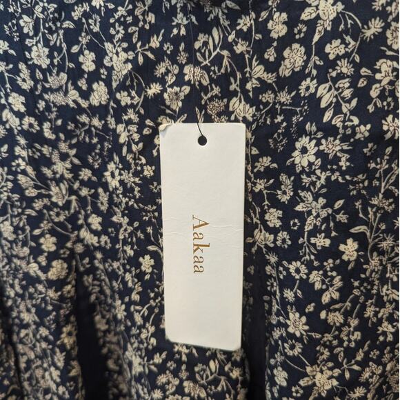 NEW WITH TAGS AaKaa Blue Floral Bohemian Mini Swing Dress Medium - Picture 3 of 4